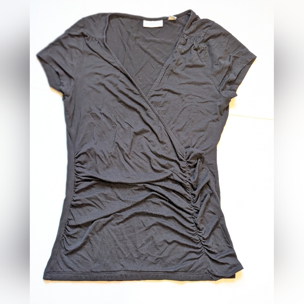 New York & Company Black Scoop Neck Short Sleeve Stretch Top Small